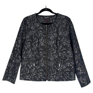 Dana Buchman Womens Blazer Size 16 Black W/ Silver Animal Print Full Zip Pockets